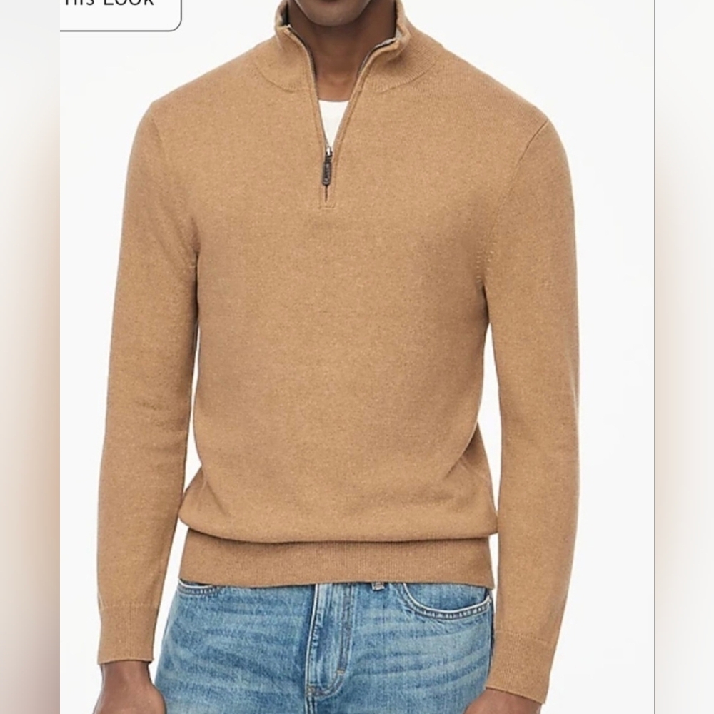 J crew Cotton half-zip sweater-Camel Color